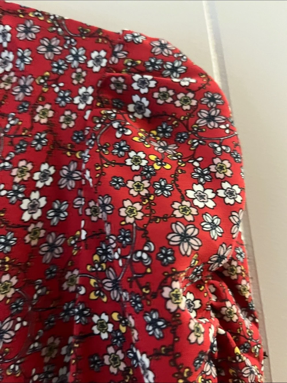 Madewell Red Floral Puff-Sleeve Button-Front Top